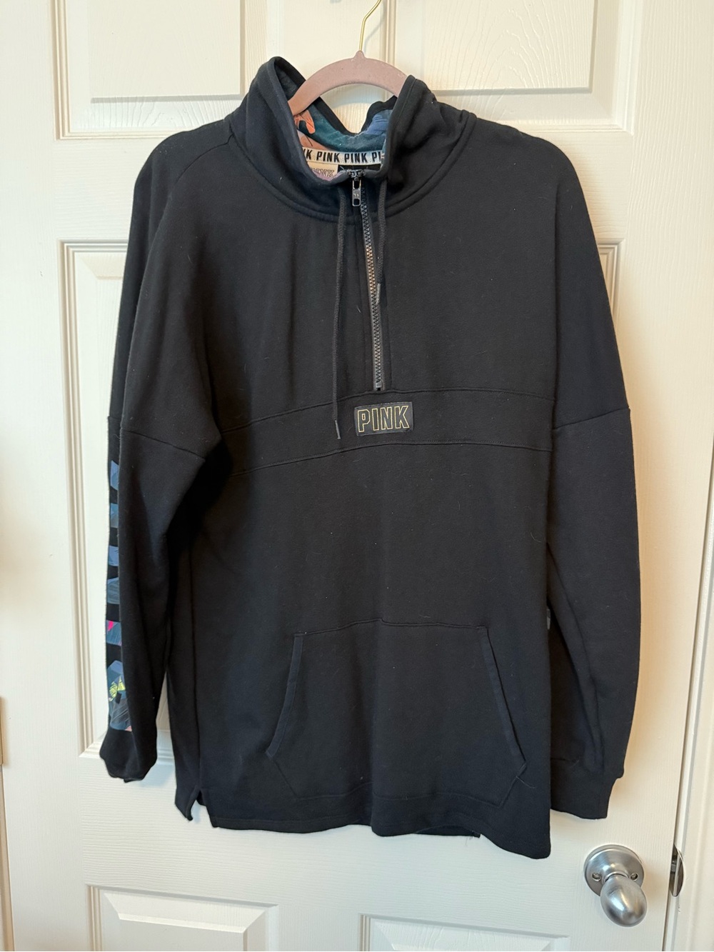 Victoria's Secret PINK Black Zip Hoodie with Floral Lining